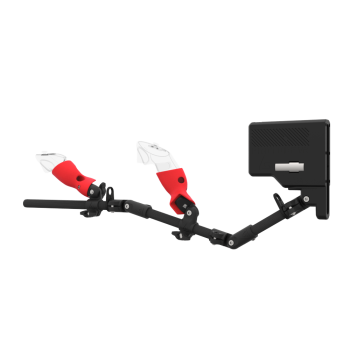 Left view of ForceTube with Haptic Explorer stock for Meta Quest 3with Black Carbon Armature and Red PLA cups