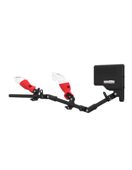 Left view of ForceTube with Haptic Explorer stock for Meta Quest 3with Black Carbon Armature and Red PLA cups