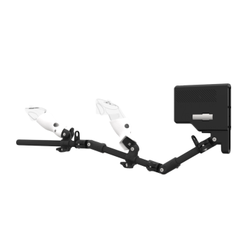 Left view of ForceTube with Haptic Explorer stock for Meta Quest 3with Black Carbon Armature and White PLA cups