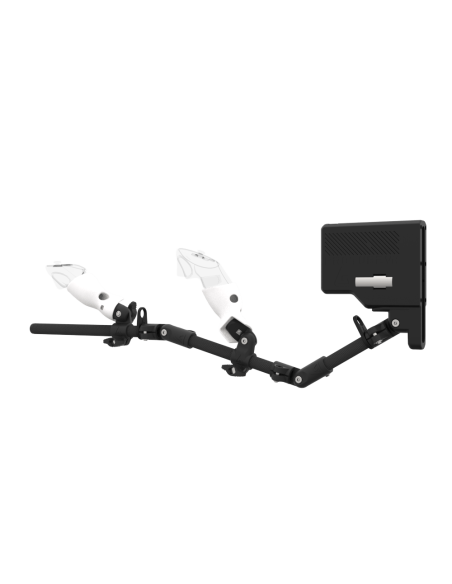Left view of ForceTube with Haptic Explorer stock for Meta Quest 3with Black Carbon Armature and White PLA cups