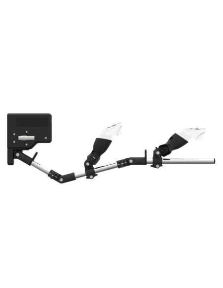 Side view of ForceTube with Haptic Explorer stock for Meta Quest 3with Chrome Armature and Carbon Fiber cups