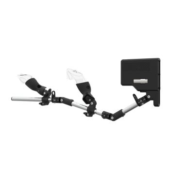 Left view of ForceTube with Haptic Explorer stock for Meta Quest 3with Chrome Armature and Carbon Fiber cups