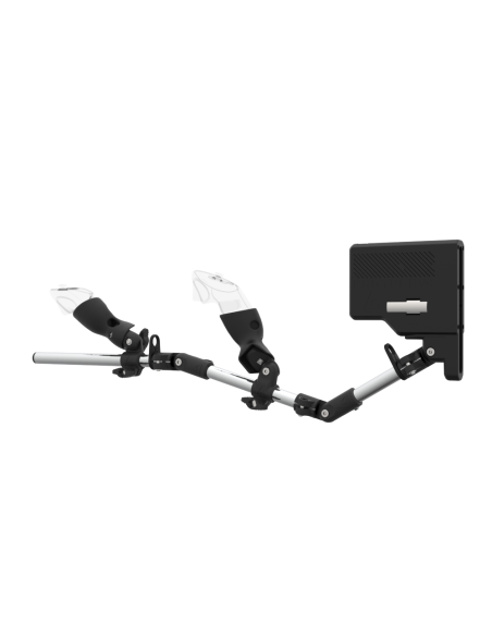 Left view of ForceTube with Haptic Explorer stock for Meta Quest 3with Chrome Armature and Carbon Fiber cups