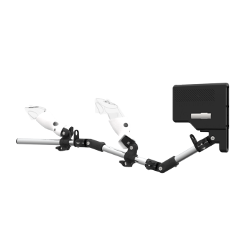 Left view of ForceTube with Haptic Explorer stock for Meta Quest 3with Chrome Armature and White PLA cups