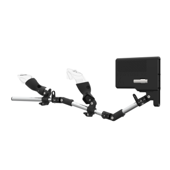 Left view of ForceTube with Haptic Storm stock for Meta Quest 3with Chrome Armature and Carbon Fiber cups