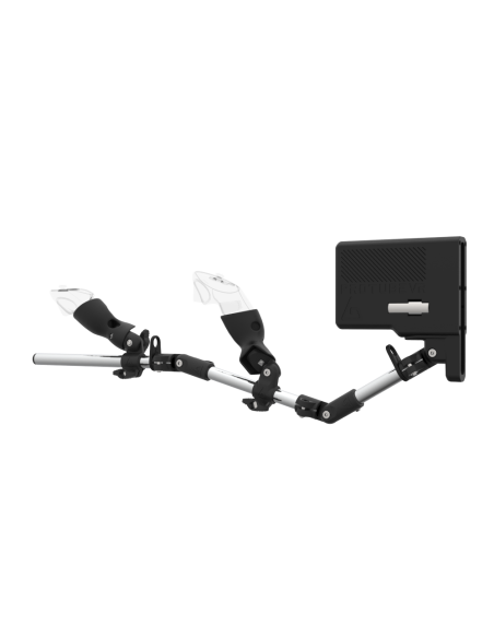 Left view of ForceTube with Haptic Storm stock for Meta Quest 3with Chrome Armature and Carbon Fiber cups
