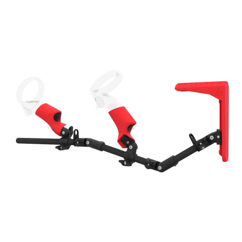Left view of MagTube vr gunstock for Focus 3 with Carbon Armature with Red MK2 Buttstock and Red PLA cups