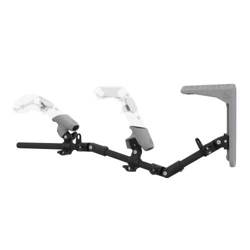 Left view of MagTube vr gunstock for HTC Vive with Carbon Armature with Grey MK2 Buttstock and Grey PLA cups