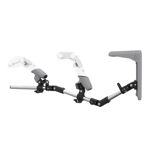 Left view of MagTube vr gunstock for HTC Vive with Chrome Armature with Grey MK2 Buttstock and Grey PLA cups