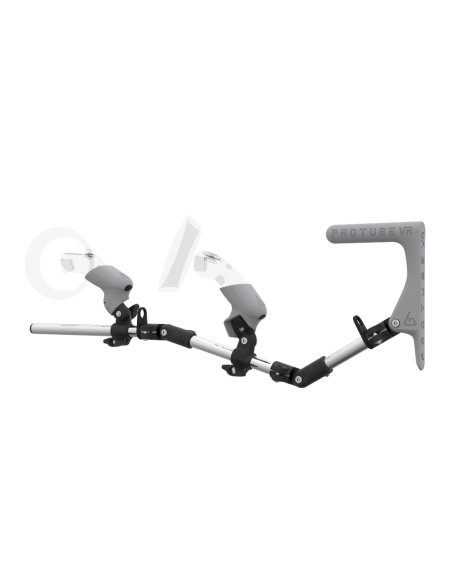 Left view of MagTube vr gunstock for Samsung Odyssey with Chrome Armature with Grey MK1 Buttstock and Grey PLA cups