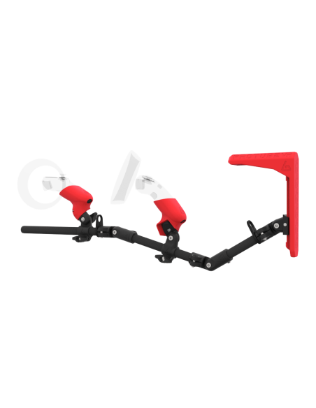 Left view of MagTube vr gunstock for Samsung Odyssey with Carbon Armature with Red MK2 Buttstock and Red PLA cups