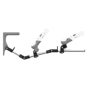 Side view of MagTube vr gunstock for PSVR 1 with Chrome Armature with Grey MK1 Buttstock and Grey PLA cups