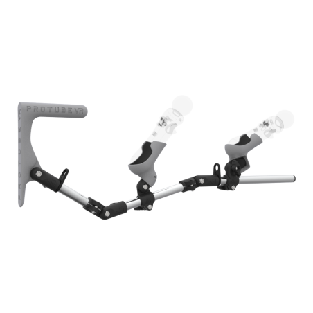 Right view of MagTube vr gunstock for PSVR 1 with Chrome Armature with Grey MK1 Buttstock and Grey PLA cups