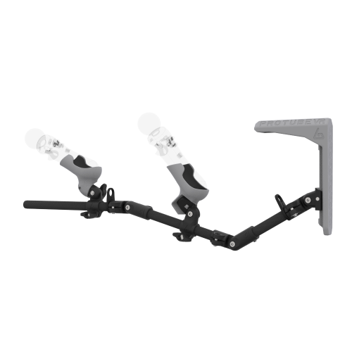 Left view of MagTube vr gunstock for PSVR 1 with Carbon Armature with Grey MK2 Buttstock and Grey PLA cups