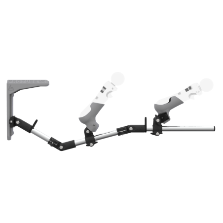 Side view of MagTube vr gunstock for PSVR 1 with Chrome Armature with Grey MK2 Buttstock and Grey PLA cups
