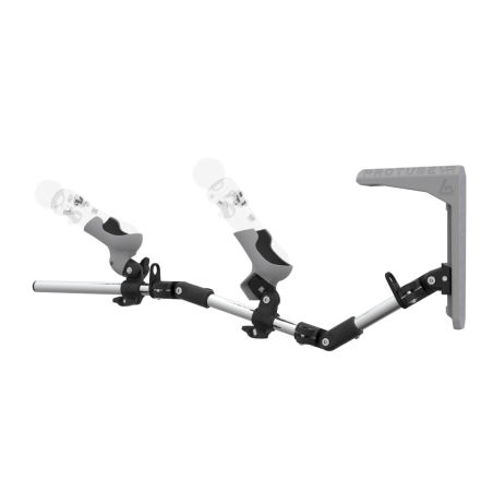 Left view of MagTube vr gunstock for PSVR 1 with Chrome Armature with Grey MK2 Buttstock and Grey PLA cups