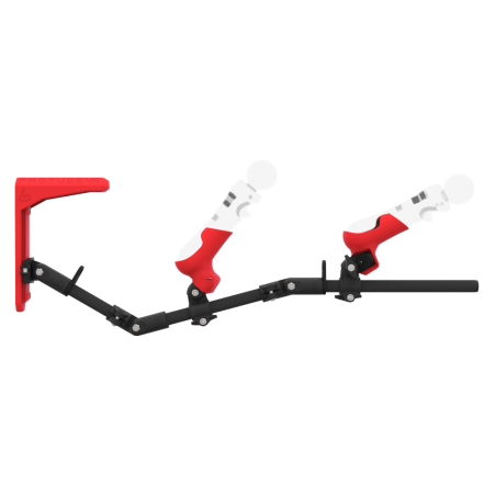 Side view of MagTube vr gunstock for PSVR 1 with Carbon Armature with Red MK2 Buttstock and Red PLA cups