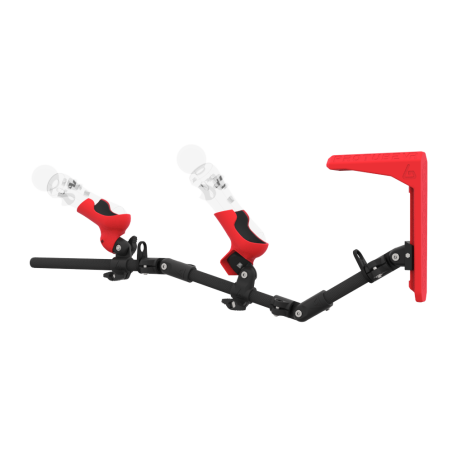 Left view of MagTube vr gunstock for PSVR 1 with Carbon Armature with Red MK2 Buttstock and Red PLA cups