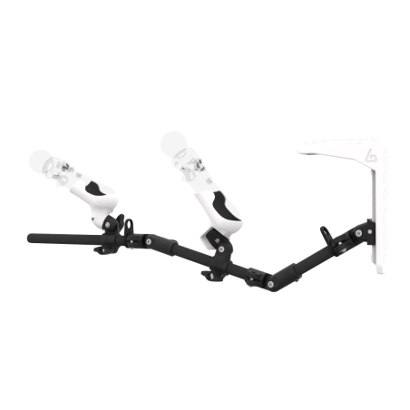 Left view of MagTube vr gunstock for PSVR 1 with Carbon Armature with White MK2 Buttstock and White PLA cups