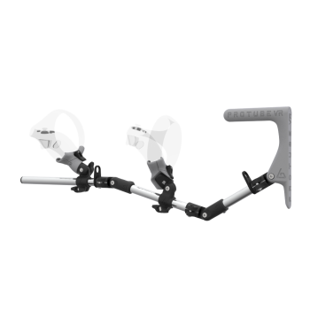 Left view of MagTube vr gunstock for PSVR 2 with Chrome Armature with Grey MK1 Buttstock and Grey PLA cups