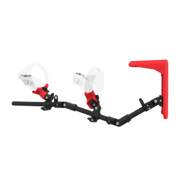 Left view of MagTube vr gunstock for PSVR 2 with Carbon Armature with Red MK2 Buttstock and Red PLA cups