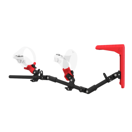 Left view of MagTube vr gunstock for PSVR 2 with Carbon Armature with Red MK2 Buttstock and Red PLA cups