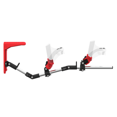 Side view of MagTube vr gunstock for PSVR 2 with Chrome Armature with Red MK2 Buttstock and Red PLA cups