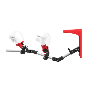 Left view of MagTube vr gunstock for PSVR 2 with Chrome Armature with Red MK2 Buttstock and Red PLA cups