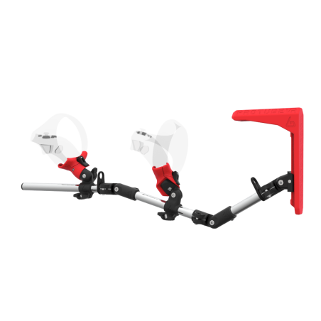 Left view of MagTube vr gunstock for PSVR 2 with Chrome Armature with Red MK2 Buttstock and Red PLA cups