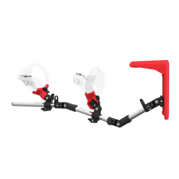 Left view of MagTube vr gunstock for PSVR 2 with Chrome Armature with Red MK2 Buttstock and Red PLA cups