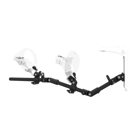 Left view of MagTube vr gunstock for PSVR 2 with Carbon Armature with White MK2 Buttstock and White PLA cups