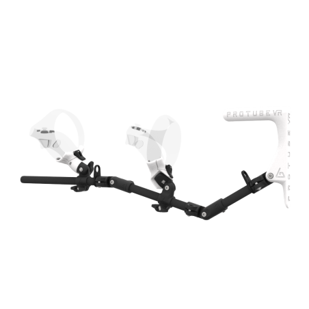 Left view of MagTube vr gunstock for PSVR 2 with Carbon Armature with White MK1 Buttstock and White PLA cups