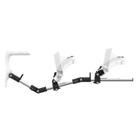 Side view of MagTube vr gunstock for PSVR 2 with Chrome Armature with White MK1 Buttstock and White PLA cups