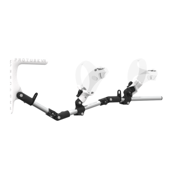 Right view of MagTube vr gunstock for PSVR 2 with Chrome Armature with White MK1 Buttstock and White PLA cups