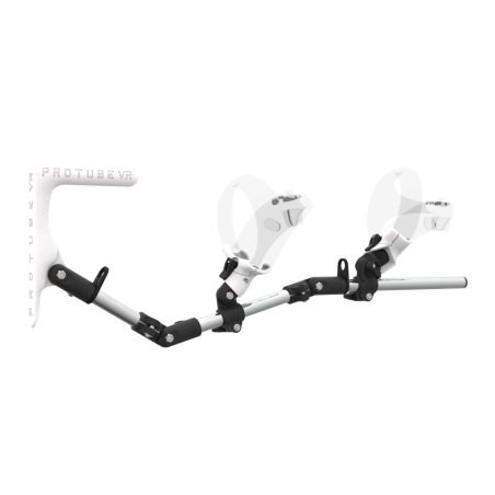 Right view of MagTube vr gunstock for PSVR 2 with Chrome Armature with White MK1 Buttstock and White PLA cups