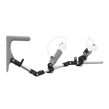 Right view of MagTube vr gunstock for Pico 4 with Chrome Armature with Grey MK1 Buttstock and Grey PLA cups