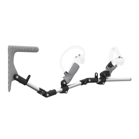 Right view of MagTube vr gunstock for Pico 4 with Chrome Armature with Grey MK1 Buttstock and Grey PLA cups