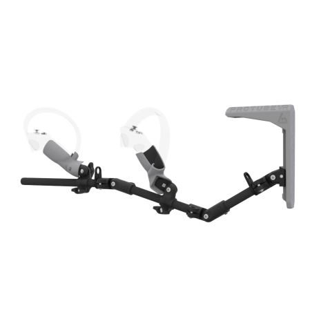 Left view of MagTube vr gunstock for Pico 4 with Carbon Armature with Grey MK2 Buttstock and Grey PLA cups