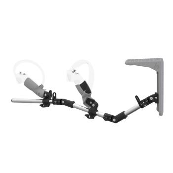 Left view of MagTube vr gunstock for Pico 4 with Chrome Armature with Grey MK2 Buttstock and Grey PLA cups