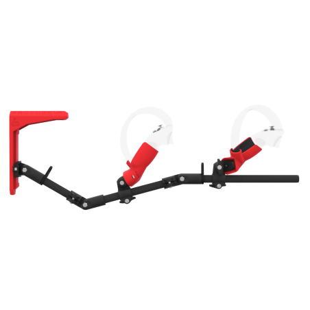 Side view of MagTube vr gunstock for Pico 4 with Carbon Armature with Red MK2 Buttstock and Red PLA cups