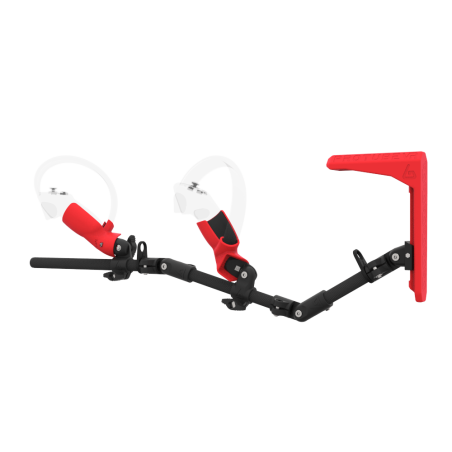 Left view of MagTube vr gunstock for Pico 4 with Carbon Armature with Red MK2 Buttstock and Red PLA cups