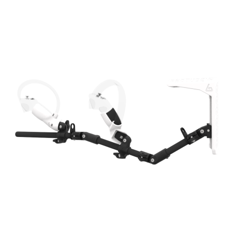 Left view of MagTube vr gunstock for Pico 4 with Carbon Armature with White MK2 Buttstock and White PLA cups