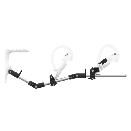 Side view of MagTube vr gunstock for Pico 4 with Chrome Armature with White MK1 Buttstock and White PLA cups