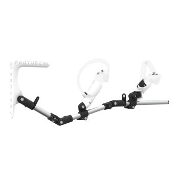 Right view of MagTube vr gunstock for Pico 4 with Chrome Armature with White MK1 Buttstock and White PLA cups
