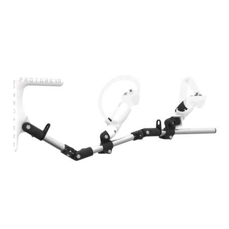 Right view of MagTube vr gunstock for Pico 4 with Chrome Armature with White MK1 Buttstock and White PLA cups