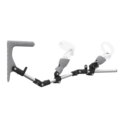 Right view of MagTube vr gunstock for Pico Neo 3 with Chrome Armature with Grey MK1 Buttstock and Grey PLA cups