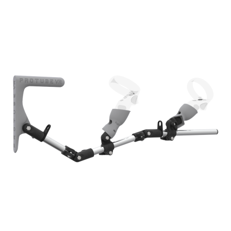 Right view of MagTube vr gunstock for Pico Neo 3 with Chrome Armature with Grey MK1 Buttstock and Grey PLA cups