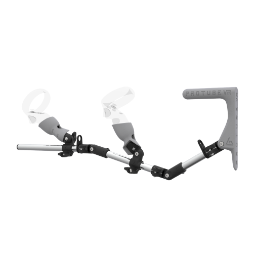 Left view of MagTube vr gunstock for Pico Neo 3 with Chrome Armature with Grey MK1 Buttstock and Grey PLA cups