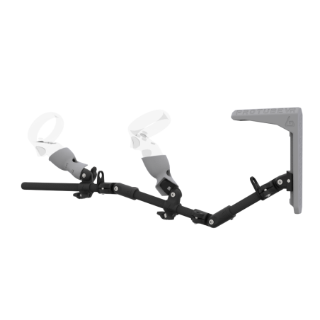 Left view of MagTube vr gunstock for Pico Neo 3 with Carbon Armature with Grey MK2 Buttstock and Grey PLA cups