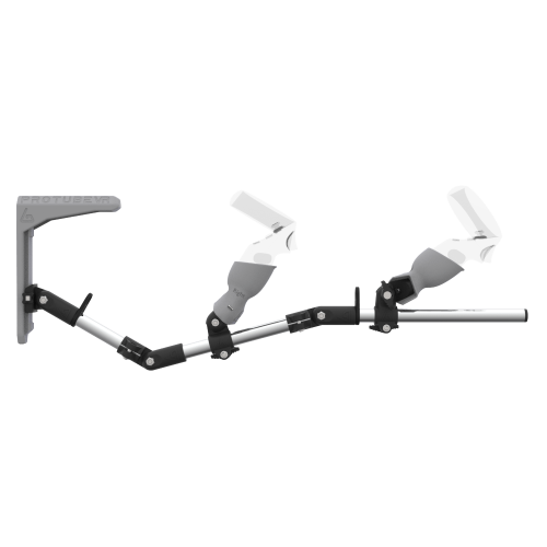 Side view of MagTube vr gunstock for Pico Neo 3 with Chrome Armature with Grey MK2 Buttstock and Grey PLA cups